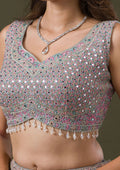 Fashion Cave Pink Threadwork Net Readymade Lehenga