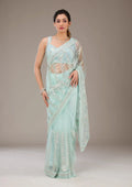 Fashion Cave Pista Green Sequins Net Saree