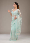 Fashion Cave Pista Green Sequins Net Saree