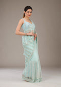Fashion Cave Pista Green Sequins Net Saree