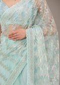 Fashion Cave Pista Green Sequins Net Saree