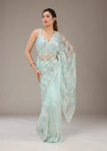 Fashion Cave Pista Green Sequins Net Saree