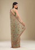 Fashion Cave Pista Green Threadwork Raw Silk Saree