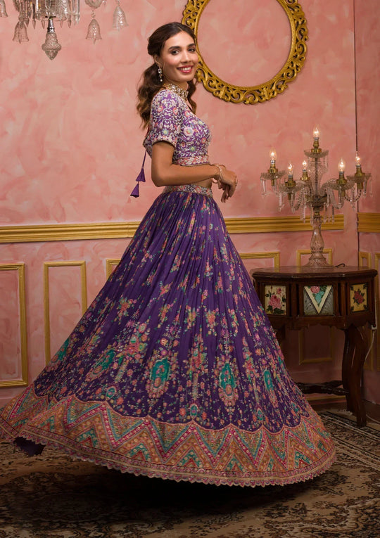 Fashion Cave Purple Sequins Tissue Readymade Lehenga