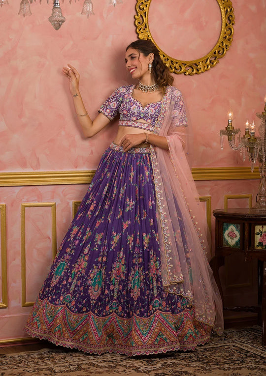 Fashion Cave Purple Sequins Tissue Readymade Lehenga