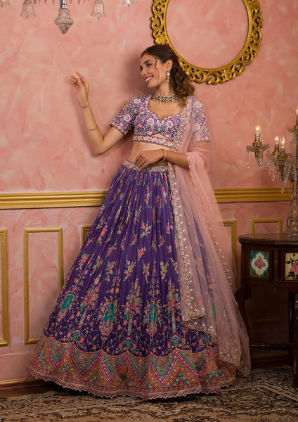 Fashion Cave Purple Sequins Tissue Readymade Lehenga