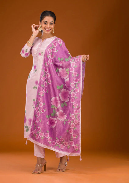 Fashion Cave Purple Zariwork Semi Crepe Readymade Salwar Suit
