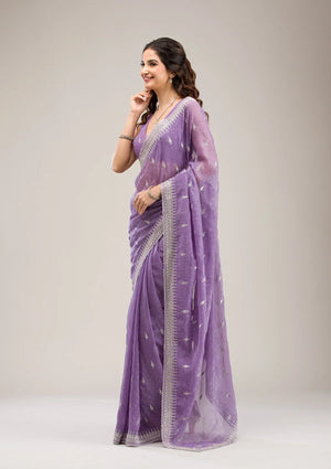 Fashion Cave Purple Zariwork Tissue Saree