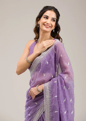 Fashion Cave Purple Zariwork Tissue Saree