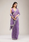 Fashion Cave Purple Zariwork Tissue Saree