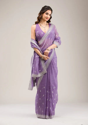 Fashion Cave Purple Zariwork Tissue Saree