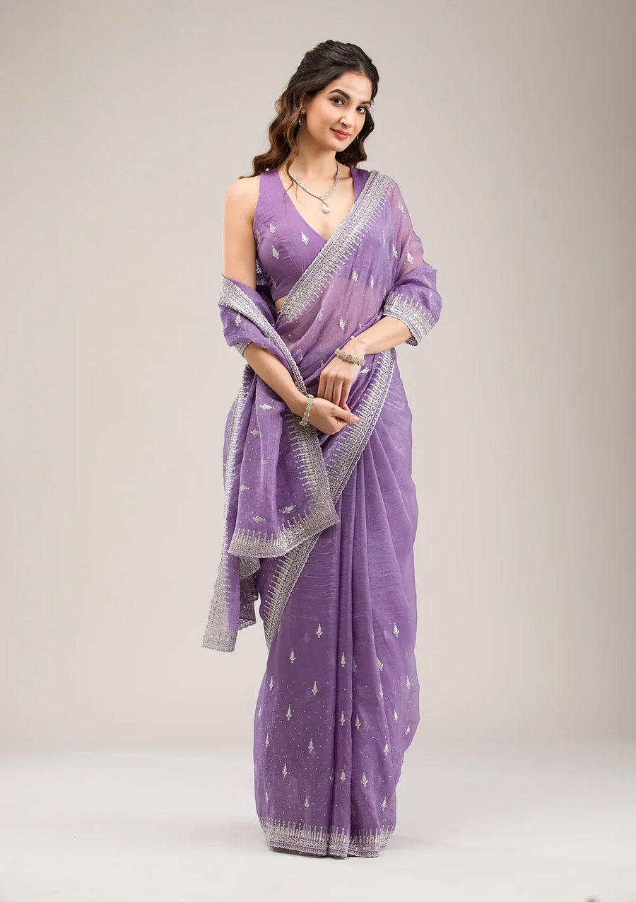 Fashion Cave Purple Zariwork Tissue Saree