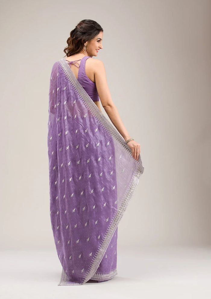 Fashion Cave Purple Zariwork Tissue Saree