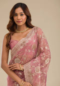 Fashion Cave Pink Zariwork Tissue Saree