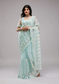 Fashion Cave Sky Blue Sequins Net Saree