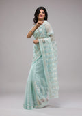 Fashion Cave Sky Blue Sequins Net Saree