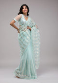Fashion Cave Sky Blue Sequins Net Saree