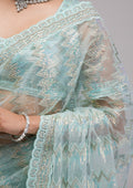 Fashion Cave Sky Blue Sequins Net Saree