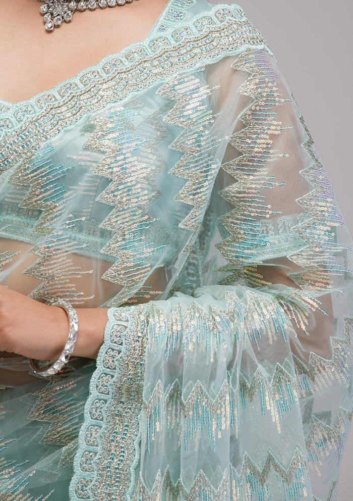 Fashion Cave Sky Blue Sequins Net Saree