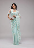 Fashion Cave Sky Blue Sequins Net Saree