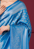 Fashion Cave Turquoise Blue Zariwork Art Silk Saree