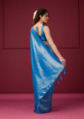 Fashion Cave Turquoise Blue Zariwork Art Silk Saree