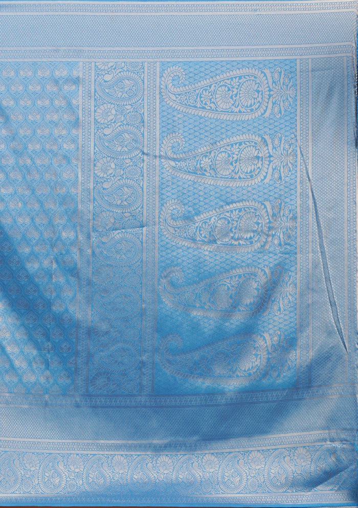 Fashion Cave Turquoise Blue Zariwork Art Silk Saree