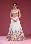 Fashion Cave White Threadwork Georgette Readymade Lehenga