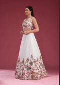 Fashion Cave White Threadwork Georgette Readymade Lehenga