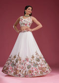 Fashion Cave White Threadwork Georgette Readymade Lehenga