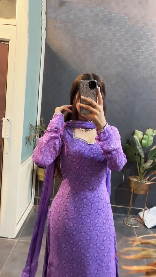 Fashion Cave Ready To Wear Lavender Straight Full Sleeves Kurta and Pant with Dupatta