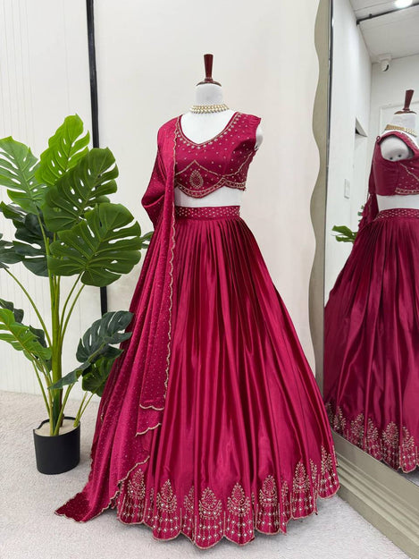 Beautiful Satin Silk Real Mirror Work Lehenga Choli