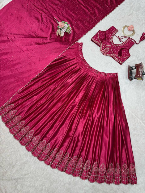 Beautiful Satin Silk Real Mirror Work Lehenga Choli