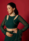 Opal Green Pre-Draped Frilled Design Saree