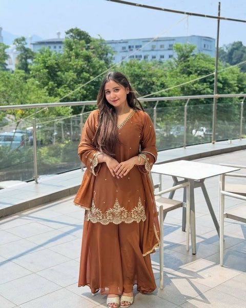 Fashion Cave FULLY STITCHED READY TO WEAR Heavy Faux Georgette With 5mm Embroidery Sequence Work With Moti Work With Full Sleeve
