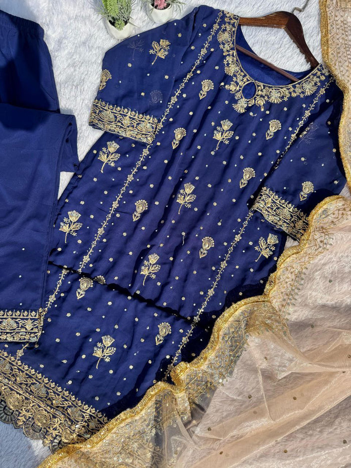 Beautiful Sequence Embroidery Fox Georgette Salwar Suit Ready To wear