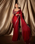Beautiful Red satin silk With Embroidery Lace and Real Mirror Blouse