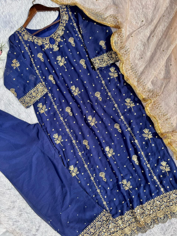 Beautiful Sequence Embroidery Fox Georgette Salwar Suit Ready To wear