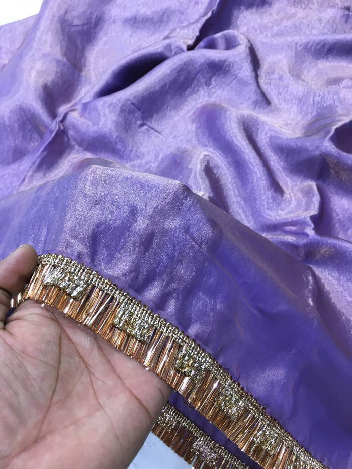 Lavish Lavender Color Fendi Silk With Embroidery Lace Broder and Blouse