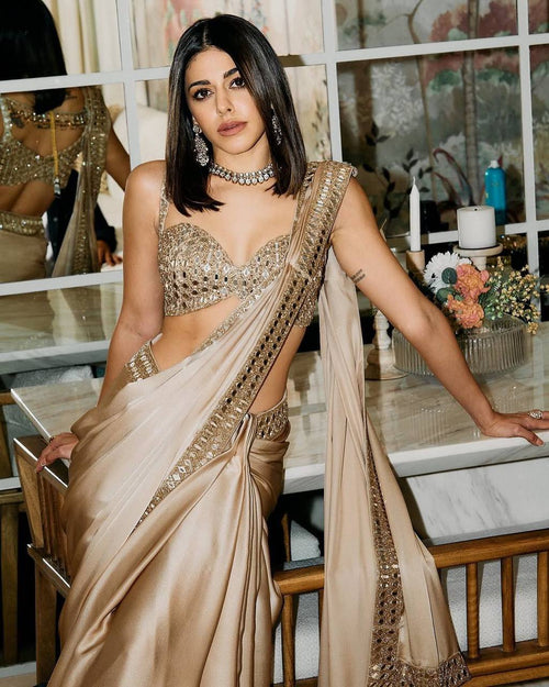 Beautiful Pure satin silk With Embroidery Lace and Real Mirror Blouse