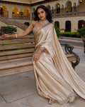 Beautiful Pure satin silk With Embroidery Lace and Real Mirror Blouse