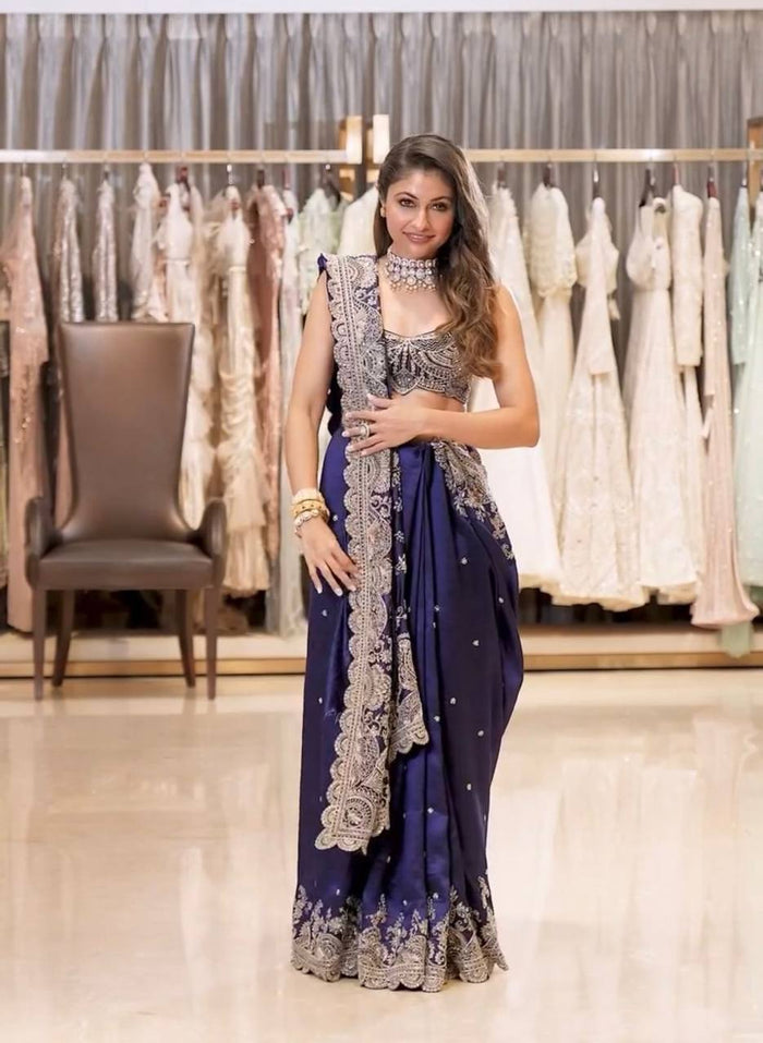 Beautiful Blue Color Rangoli Silk Fabric Saree