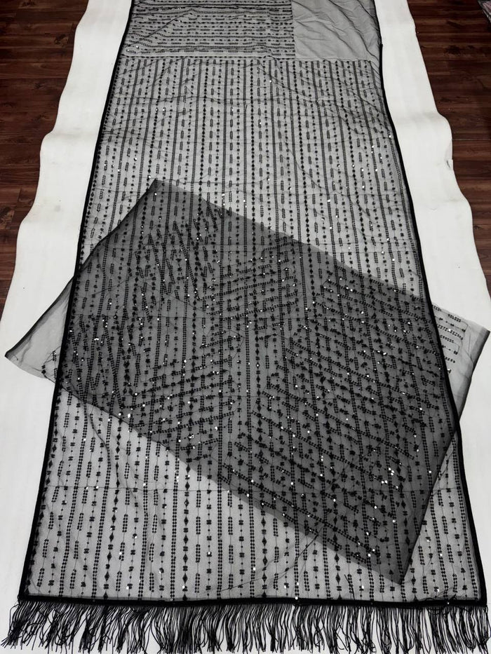 Beautiful Black Heavy Quality Butterfly Net Saree