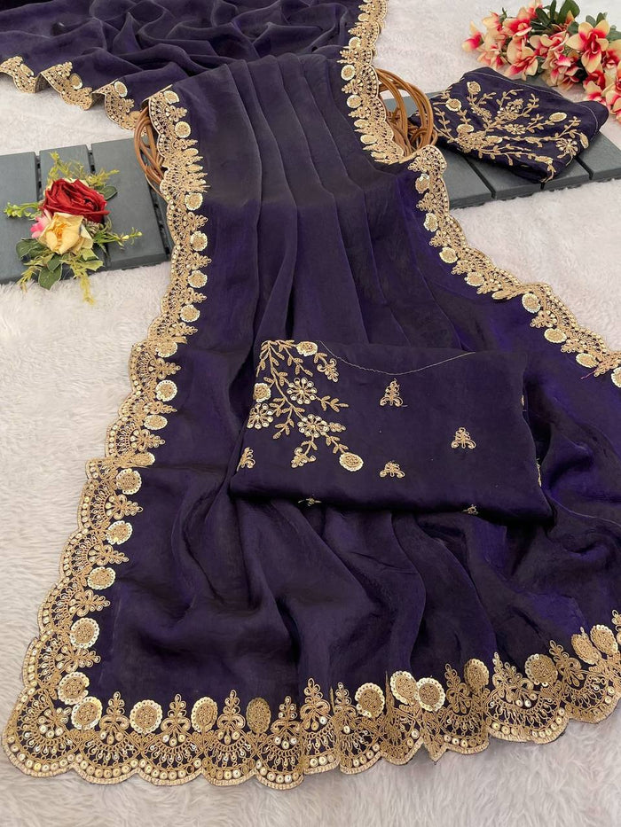Beautiful Space Silk coding and double sequence Saree
