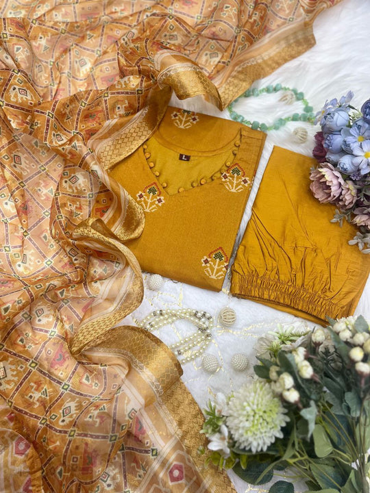 FASHION CAVE BANARASI SILK Top pent with duppta with Orgenza Fabric Ready To wear