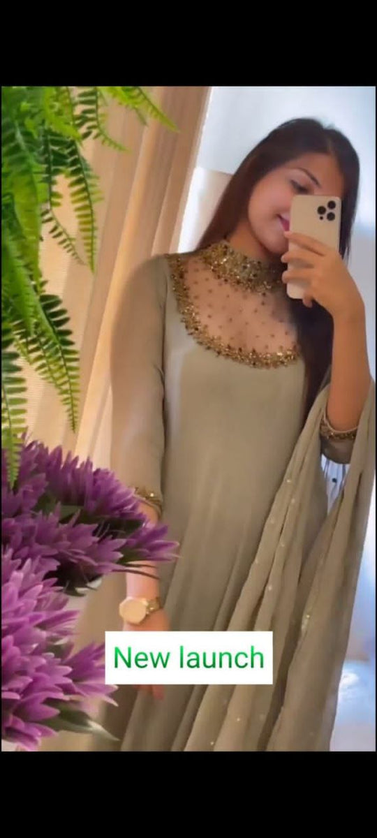 Fashion Cave  Gown with Moti work Dupatta Set for Woman and Girls.