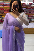 Beautiful Designer Party Wear Georgette Saree With All Over Heavy Beads Work And White Colour Heavy Sequence Blouse