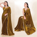 Mehndi Color Fendi Silk Shining Saree With Fancy Lace Broder and Blouse