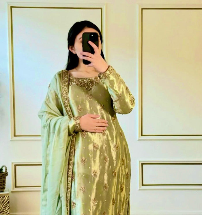 Zimmy-Chu Silk Top-Plazzo and Dupatta Set Fully Stitched  Ready To Wear