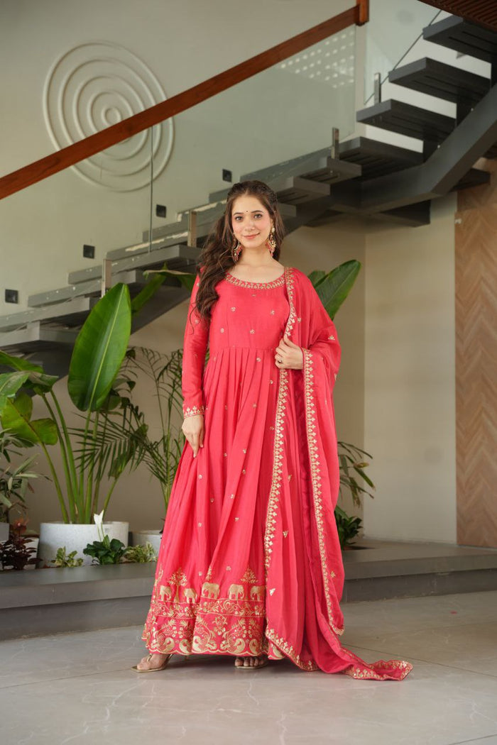 Tamato Color Chinon Silk Sequins Embroidered Gown Ready to Wear